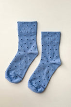 Load image into Gallery viewer, Le Bon Shoppe Light Blue with Navy Polka Dot Socks
