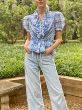 Load image into Gallery viewer, Thierry Colson Green/Cobalt Floral Yelena Blouse
