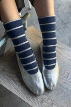 Load image into Gallery viewer, Le Bon Shoppe Marine and White Stripe Wally Sock

