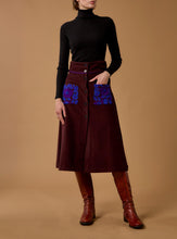 Load image into Gallery viewer, Thierry Colson Corduroy Yardley Skirt in Chocolate/Cobalt/Purple
