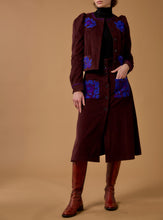 Load image into Gallery viewer, Thierry Colson Corduroy Yardley Skirt in Chocolate/Cobalt/Purple
