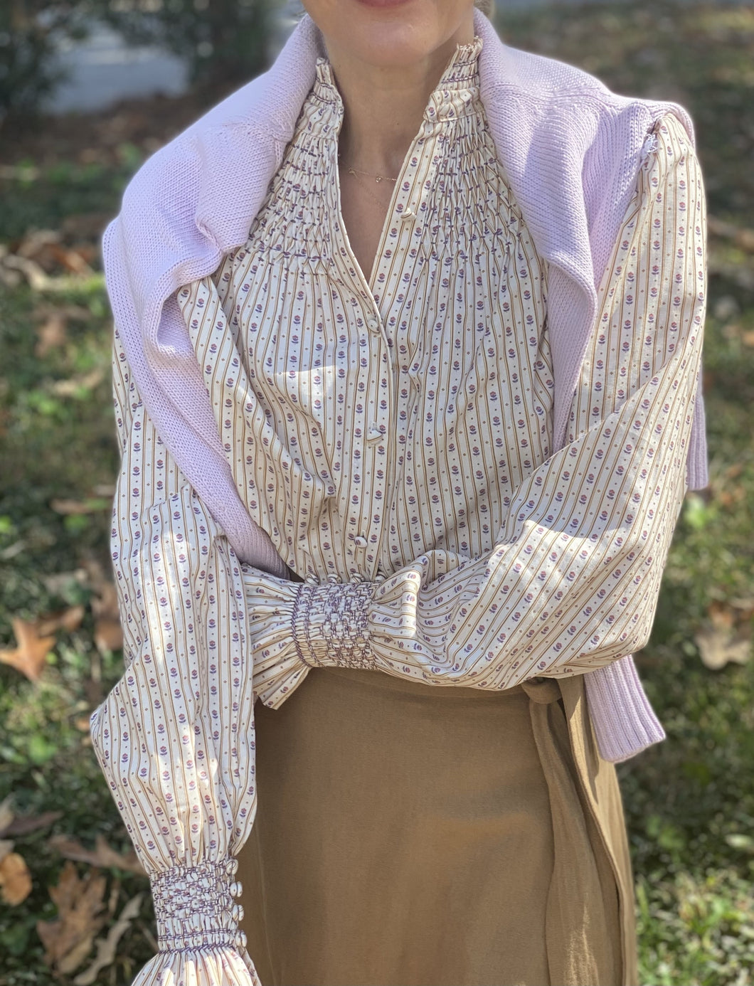 Andion Amelia Long Sleeve Blouse in Floral Stripe