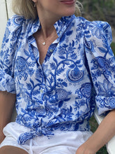 Load image into Gallery viewer, Andion Mary Blouse with Blue Oversized Flowers
