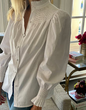 Load image into Gallery viewer, Andion Camelia Long Sleeve Blouse in White Poplin with White Embroidery
