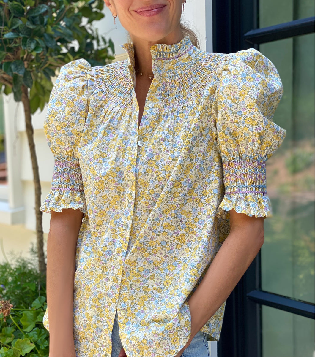 Andion Petite Yellow Floral Short Sleeve Amelia Blouse