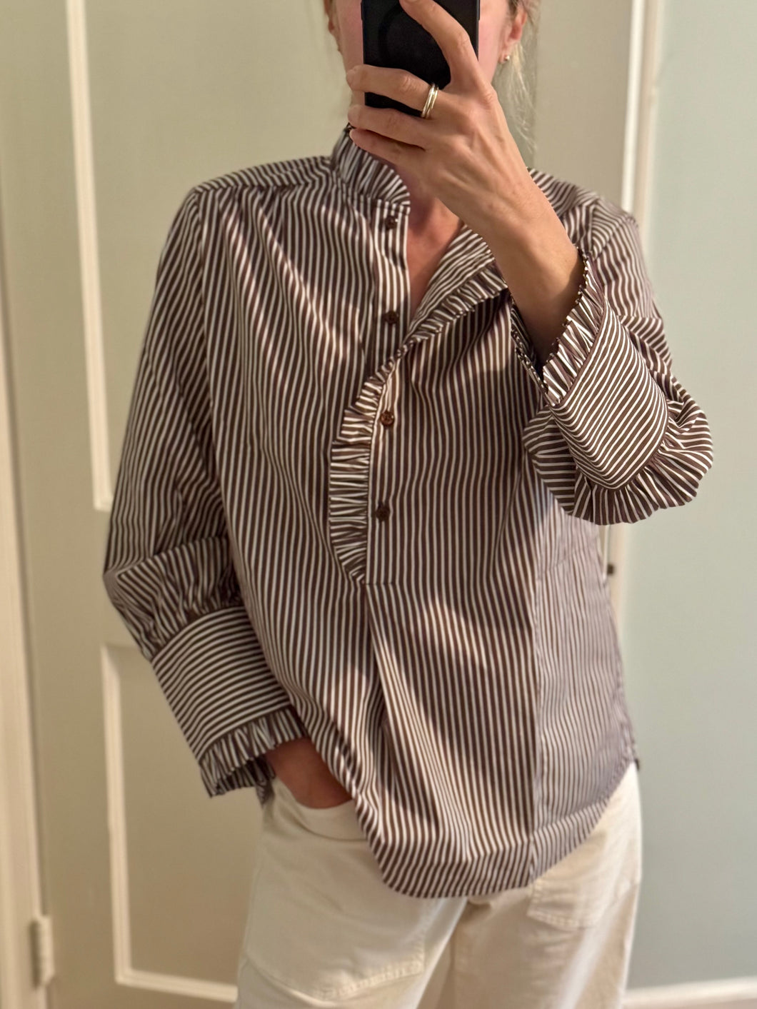 APOF Agata Blouse in Brown and White Stripe
