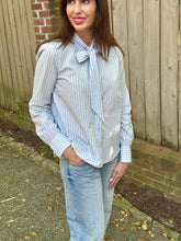 Load image into Gallery viewer, Secular Ashlyn Blouse in Blue/Brown Stripe
