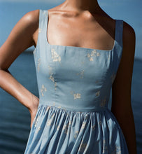 Load image into Gallery viewer, Coco Shop Scoop Neck Dress in Blue Mini Bouquet
