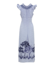 Load image into Gallery viewer, Loretta Caponi Hand Embroidered Blue and White Striped Delfinia Dress
