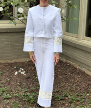 Load image into Gallery viewer, Destree Yoshitomo Broderie Anglaise Trimmed Cotton Poplin Straight Leg Pants
