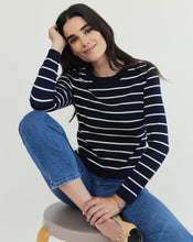 Load image into Gallery viewer, The Devon Luxury Cotton Crew Neck in Navy and Ivory Stripe
