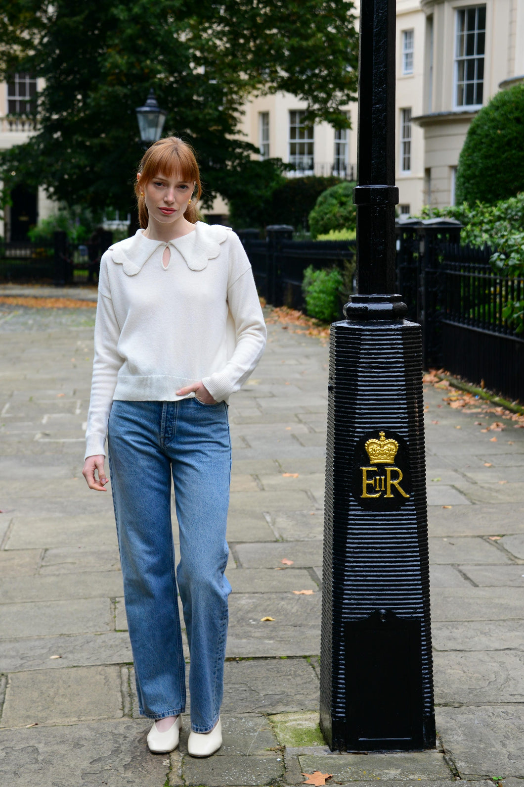 The Jakob Scalloped Heirloom Sweater in Cream