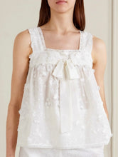 Load image into Gallery viewer, Lortetta Caponi Suvereto Bow-Embellished Lace-Trimmed Broderie Anglaise Cotton Top
