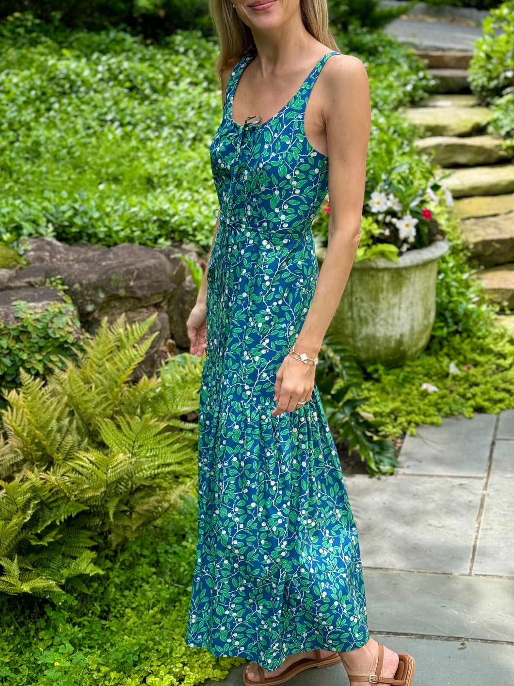 Coco Shop Double Drawstring Dress in Dark Blue Limes