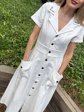 Load image into Gallery viewer, Mar Mar Handmade and Embroidered Olga Off-White Linen Shirt Dress
