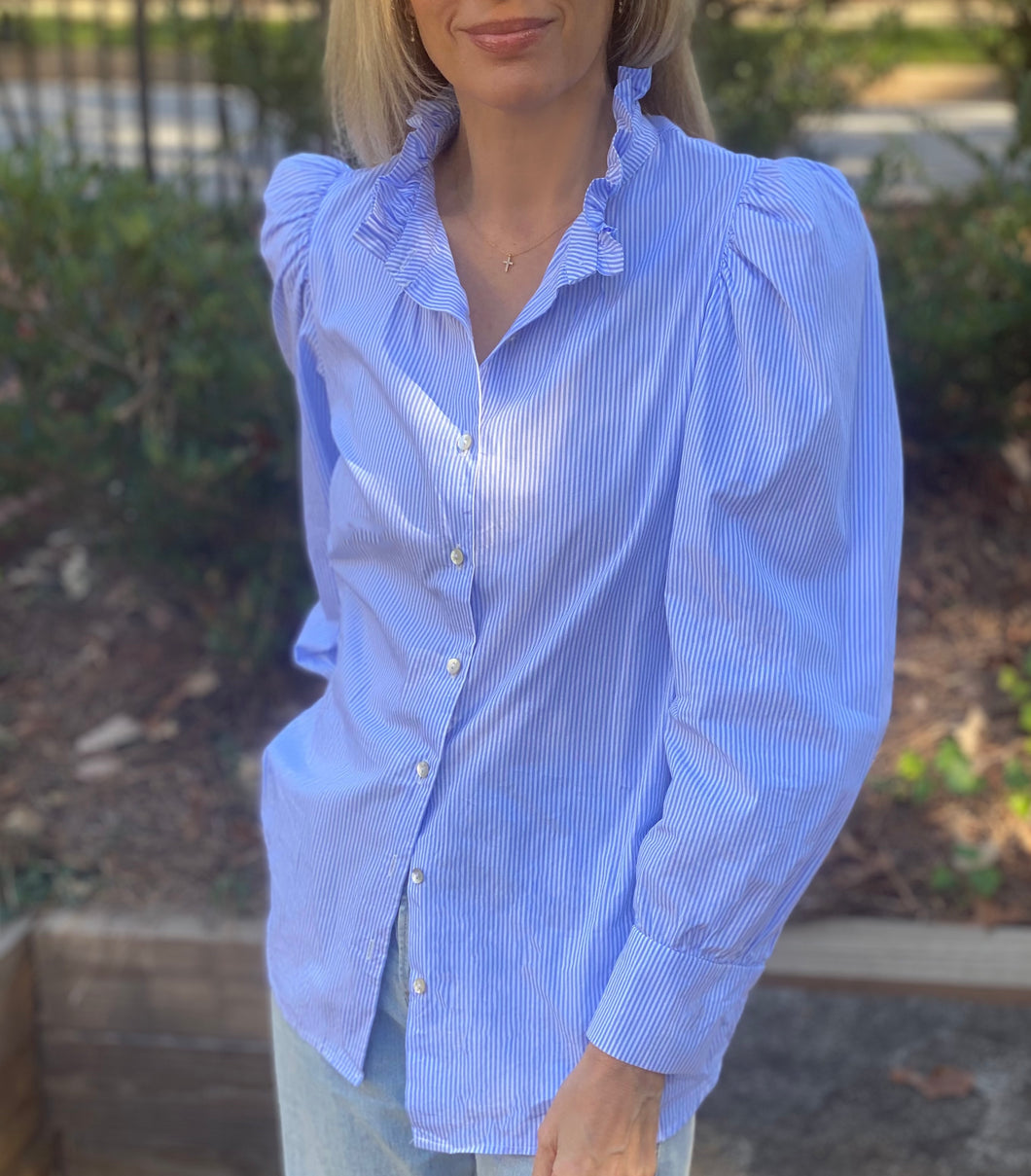 Andion Mary Blouse in Blue and White Stripe