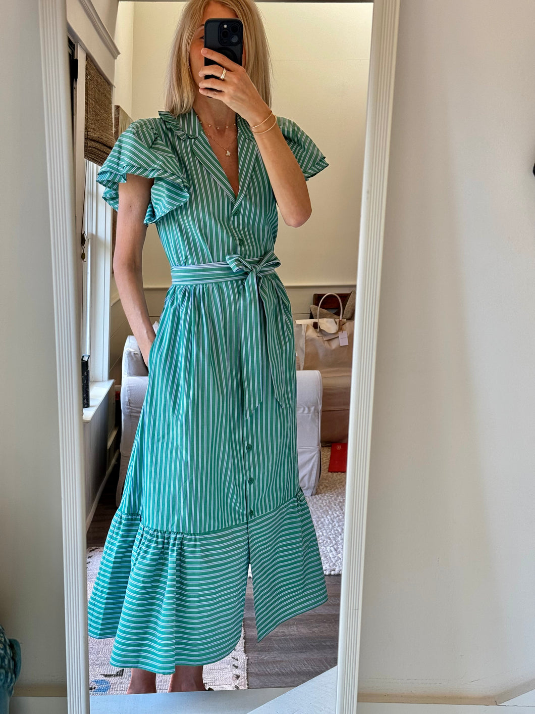 Evi Grintela Livia Dress in Green Stripes