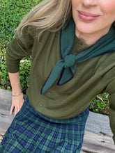 Load image into Gallery viewer, The Tiny Big Sister Moss Green Scarf Neck Cardigan
