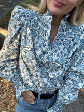 Load image into Gallery viewer, Andion Amelia Blouse in Lake Floral with Hand Embroidery
