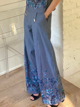 Load image into Gallery viewer, Loretta Caponi Alicia High Waisted Trousers in Blue Pinstriped &quot;Denim&quot; with Blue Embroidery
