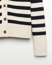 Load image into Gallery viewer, The Peyton Ivory and Navy Striped Luxury Cotton Cardigan
