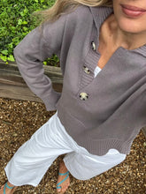 Load image into Gallery viewer, Phoebe Cotton Polo Sweater in Mushroom
