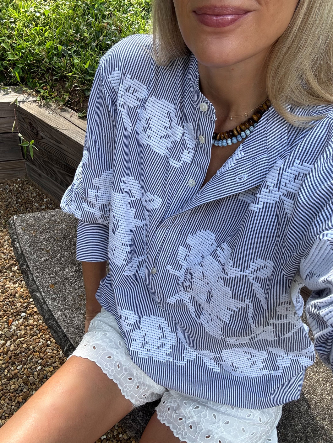 Rose and Rose Snaresbrook Blouse in Blue and White Stripes
