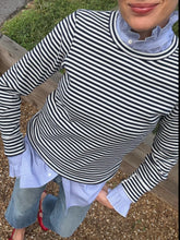 Load image into Gallery viewer, Hartford Navy and Ecru Striped Tee in Ribbed Cotton

