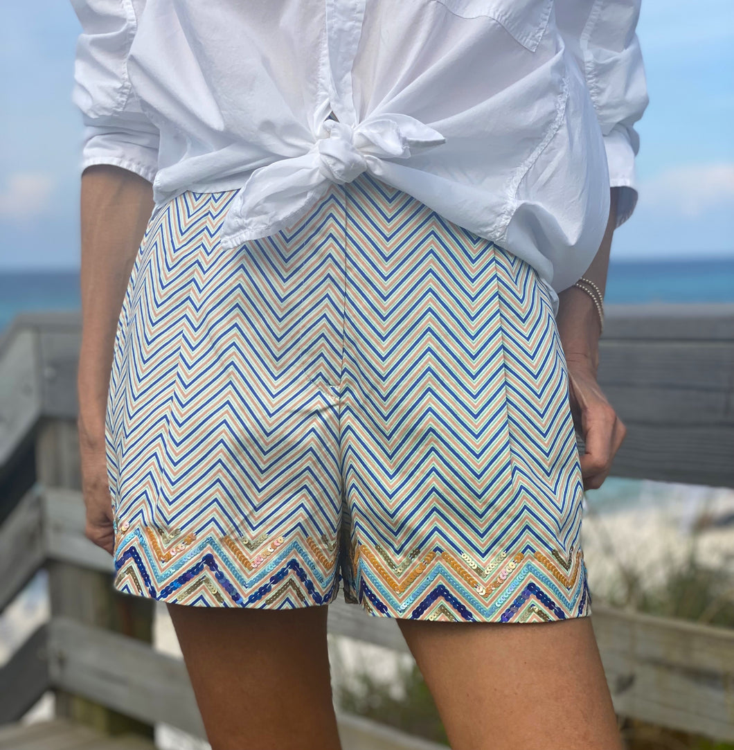 Thierry Colson Chevron Shorts with Sequin Detail
