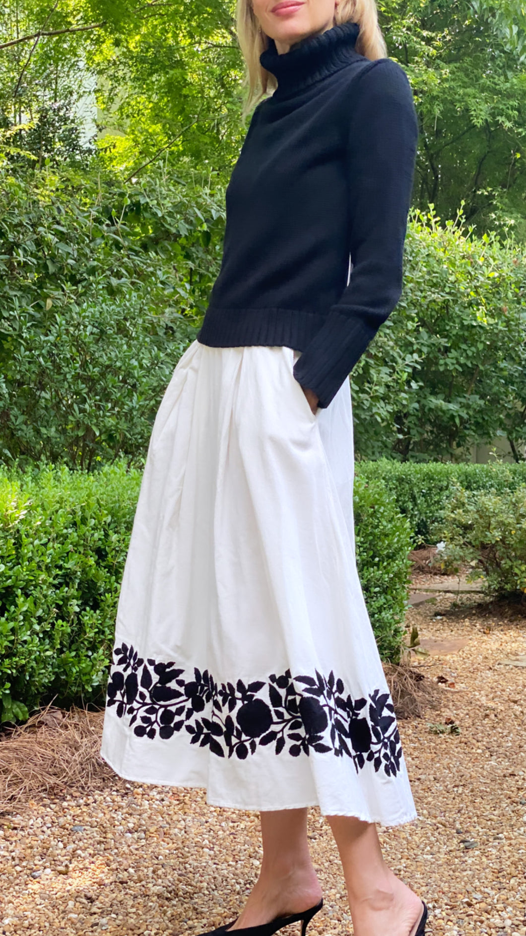 Thierry Colson Wynona Skirt in Cream and Black Embroidery