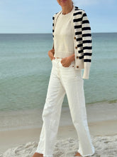 Load image into Gallery viewer, The Peyton Ivory and Navy Striped Luxury Cotton Cardigan
