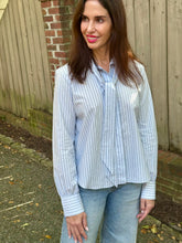 Load image into Gallery viewer, Secular Ashlyn Blouse in Blue/Brown Stripe
