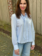 Load image into Gallery viewer, Secular Ashlyn Blouse in Blue/Brown Stripe
