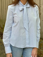 Load image into Gallery viewer, Secular Ashlyn Blouse in Blue/Brown Stripe

