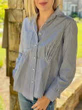 Load image into Gallery viewer, TLP Asymmetrical Florence Blouse in Dark Green Stripe
