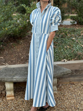 Load image into Gallery viewer, Thierry Colson Strom Blue Striped Venetia Dress in Luxury Poplin
