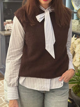 Load image into Gallery viewer, Secular Ashlyn Blouse in Blue/Brown Stripe
