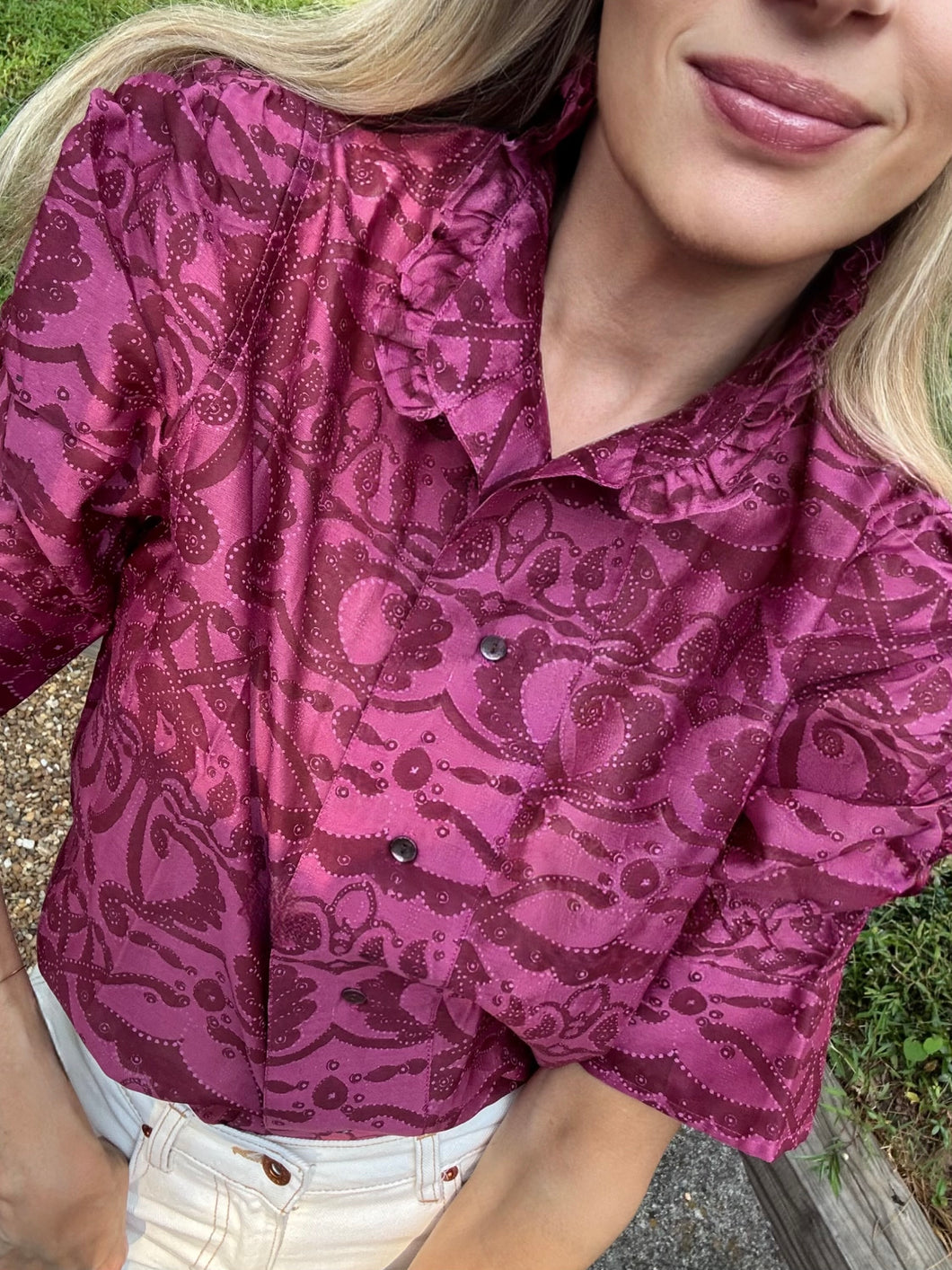Thierry Colson Cotton/Silk Vita Blouse in Crimson