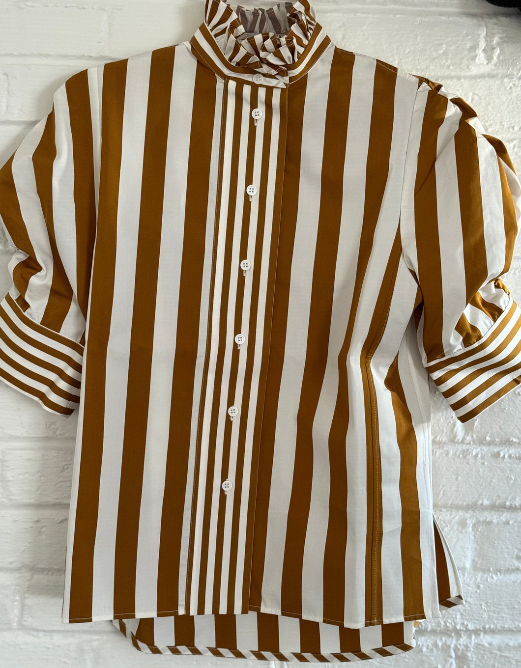 Thierry Colson Tobacco Lido Striped Vita Blouse in Luxury Cotton Poplin