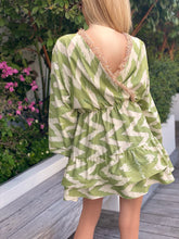 Load image into Gallery viewer, Punicana Handmade Cotton Ikat Fir Fir Dress in Green Chevron Motif
