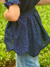 Load image into Gallery viewer, Loretta Caponi Maria Blouse in Navy Sangallo with Spring Green
