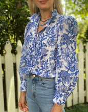 Load image into Gallery viewer, Andion Mary Blouse with Blue Oversized Flowers

