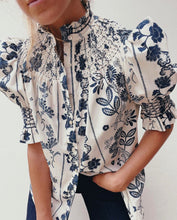 Load image into Gallery viewer, Andion Blue and White Large Print Amelia Blouse
