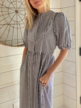 Load image into Gallery viewer, Bird and Knoll Black and White Stripe Goldie Dress

