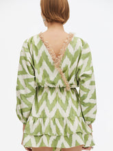 Load image into Gallery viewer, Punicana Handmade Cotton Ikat Fir Fir Dress in Green Chevron Motif
