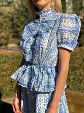 Load image into Gallery viewer, Thierry Colson Green/Cobalt Floral Yelena Blouse
