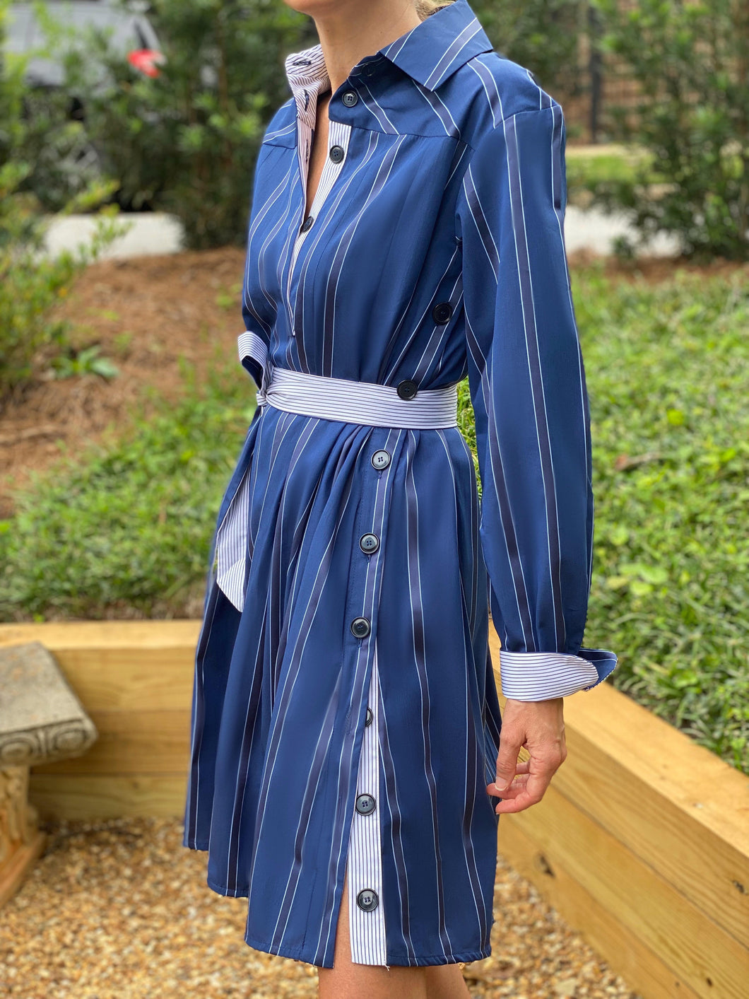 Evi Grintela Marina Short Shirt Dress in Blue Stripe