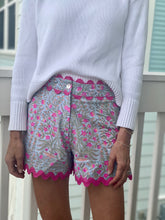Load image into Gallery viewer, Juliet Dunn Floral Print High Waisted Shorts with Ric Rac Trim
